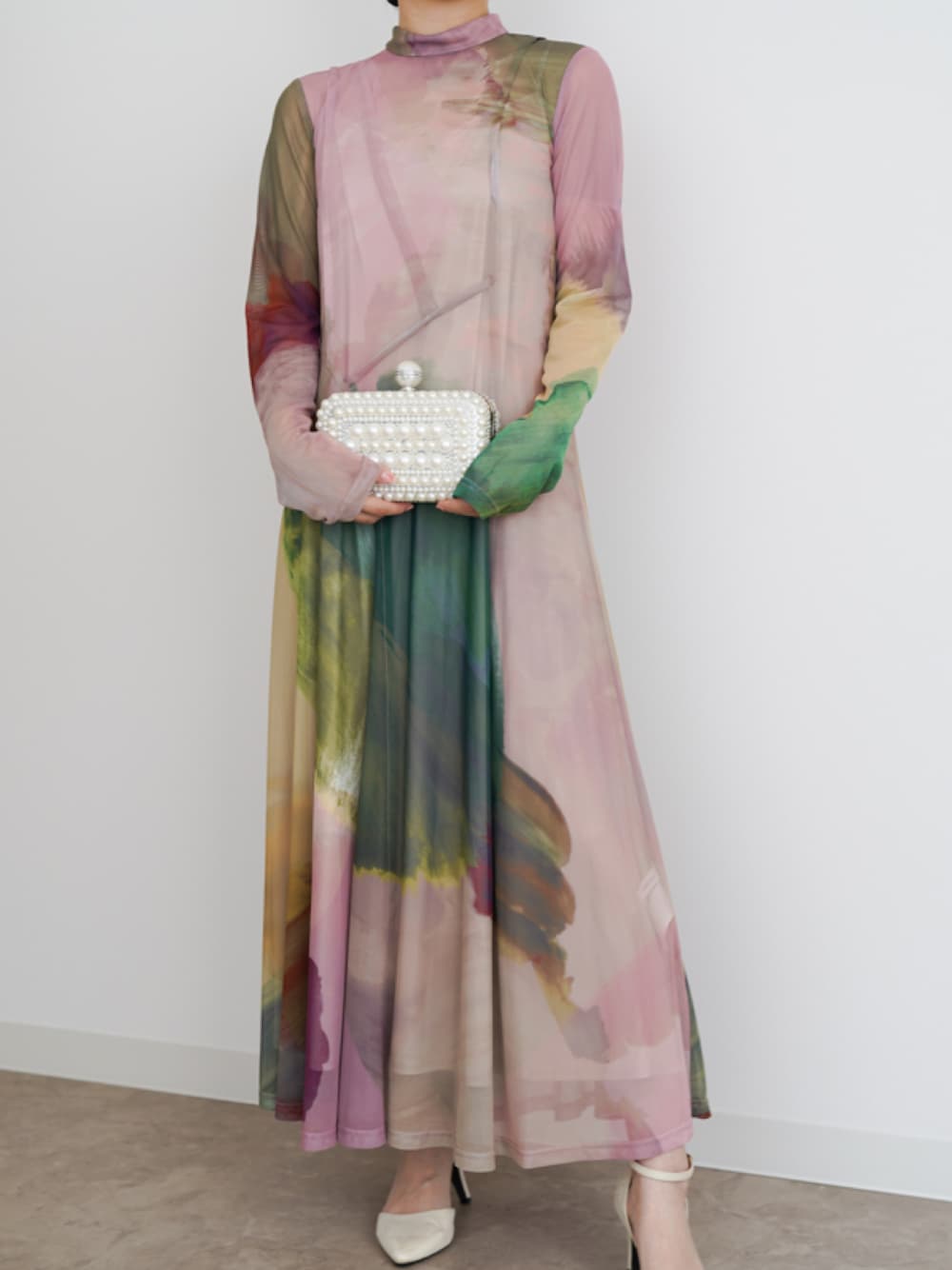 Rental Dress HELLOさんの「Ameri VINTAGE（アメリ ヴィンテージ）ELIZABETH STAINED GLASS SHEER DRESS（ピンク/S）（Ameri）」を使ったコーディネートの1枚目の写真