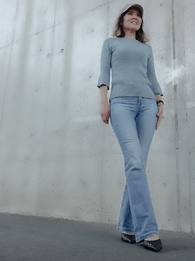 Rieさんの「ウォッシュウェル ハイライズ '70sフレアデニム（GAP | ギャップ）」を使ったコーディネート