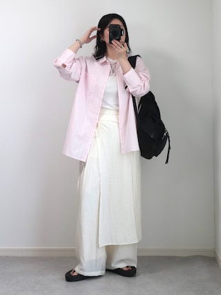 「LOWRYS FARM(ローリーズファーム)のナイロンシアータイトLS 606435(Tシャツ/カットソー)」を使った、ゆ ず も も .さん(レディース・160cm)の春コーディネート