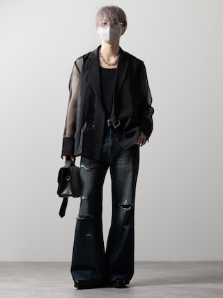 「CLEL(クレイル)の【CLEL】Asymmetry Sheer Tailored Jacket / アシンメトリー シアーテーラードジャケット(テーラードジャケット)」を使った、MASAKIさん(メンズ・168cm)の春コーディネート