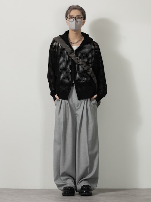 「CLEL(クレイル)の【CLEL】Watermark Knitting Mesh Zip Parka/透かし編み メッシュジップパーカー(パーカー)」を使った、MASAKIさん(メンズ・168cm)の春コーディネート