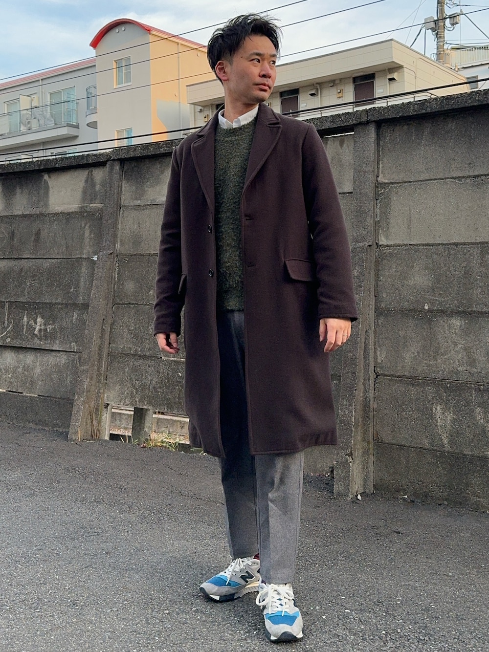 shigesan001さんの「【WYM LIDNM】PE MELTON WIDE CHESTER COAT（WYM LIDNM）」を使ったコーディネートの1枚目の写真