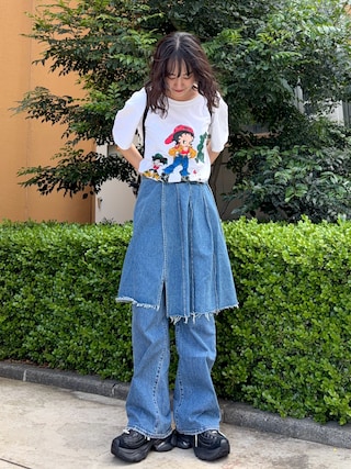 「Levi's(リーバイス)のLEVI’S別注 RIBCAGE WIDE LEG リーバイス リブケージ ワイド レッグ デニム(デニムパンツ)」を使った、なつさん(レディース・167cm)の夏コーディネート