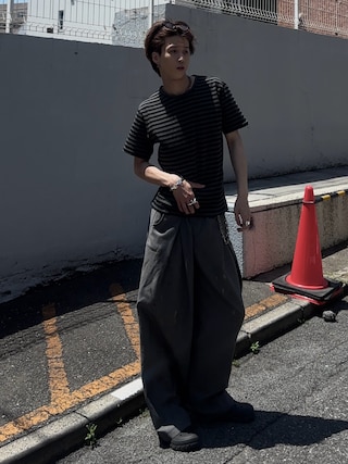 「EPNK(イーピーエヌケー)のAssorted border short sleeve tee / アソートボーダーショートスリーブT(Tシャツ/カットソー)」を使った、がんさん(メンズ・177cm)の春コーディネート