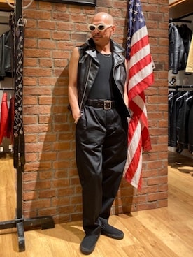 「schott(ショット)のアイテム(ネックレス)」を使った、総料理長(schottのイケオジ)さん(メンズ・170cm)の夏コーディネート