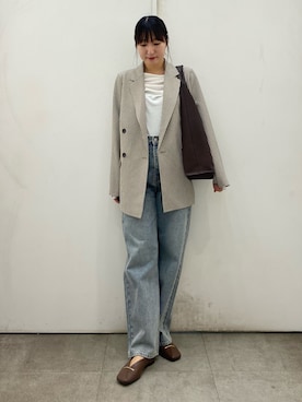 「SENSE OF PLACE by URBAN RESEARCH(センスオブプレイスバイアーバンリサーチ)のシアードレープリブトップ(Tシャツ/カットソー、ホワイト系)」を使った、naoさん(レディース・158cm)の冬コーディネート