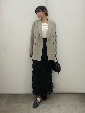 「RODE SKO(ロデスコ)の『MADE IN JAPAN』スクエアトゥプチメタルローファー(ローファー、ブラック系)」を使った、naoさん(レディース・158cm)の春コーディネート