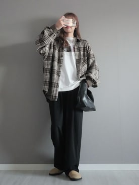 miiさんの「Vintage-like collar corduroy check flannel shirt/ヴィンテージライク 襟コーデュロイ フランネル シャツ（Starting Over | スターティングオーバー）」を使ったコーディネート