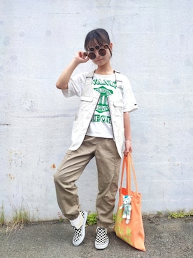 「SPINNS(スピンズ)のアイテム(トートバッグ)」を使った、こよいのコーディネートさん(キッズ・146cm)の夏コーディネート