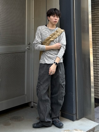 「EPNK(イーピーエヌケー)のAssorted border long sleeve tee / アソートボーダーロングスリーブtee(Tシャツ/カットソー)」を使った、junさん(メンズ・170cm)の春コーディネート