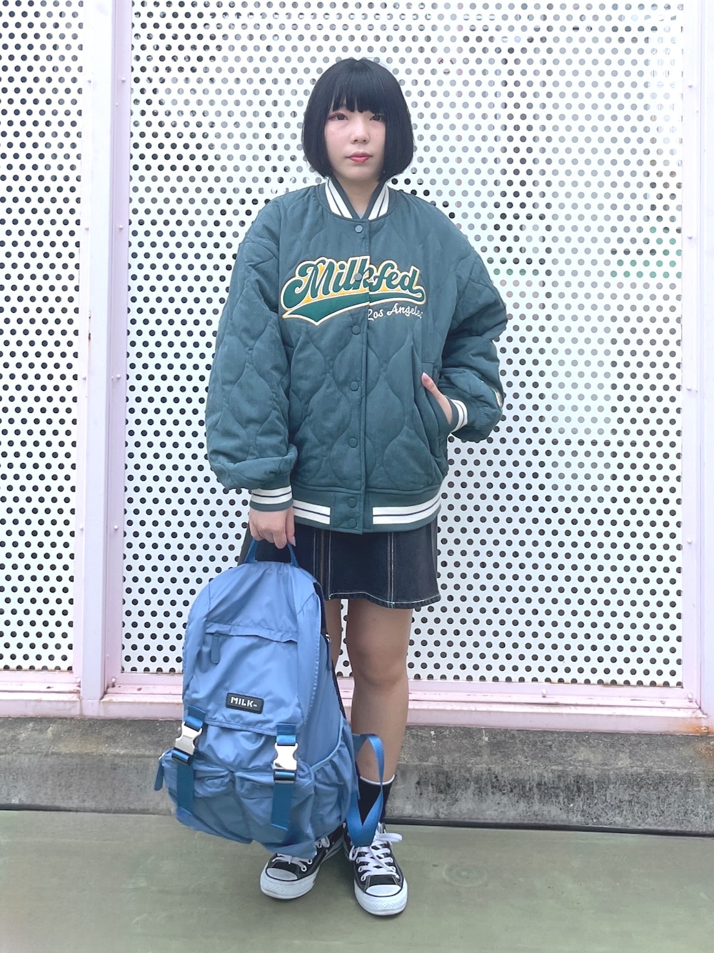 MOMOさんの「LOGO PATCH QUILTED JACKET（MILKFED.）」を使ったコーディネートの1枚目の写真