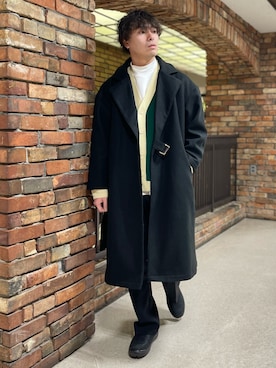 「SPINNS(スピンズ)のアイテム(トレンチコート)」を使った、Kenji Sugiyamaさん(メンズ・178cm)の冬コーディネート