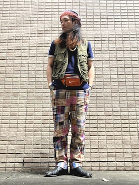 「NIKE(ナイキ)のアイテム(ボディバッグ/ウエストポーチ)」を使った、&GOMAさん(メンズ・171cm・30代)の夏コーディネート