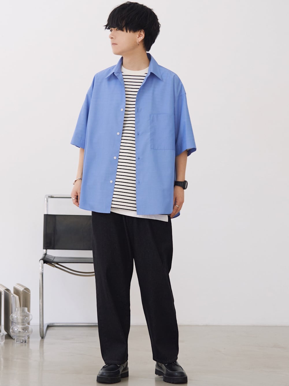 げんじさんの「【WYM LIDNM】TENCEL WIDE HALF SLEEVE SHIRT（WYM LIDNM）」を使ったコーディネートの1枚目の写真