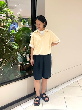 「BIRKENSTOCK(ビルケンシュトック)のBIRKENSTOCK Arizona(サンダル、ブラック系)」を使った、オナカさん(レディース・153cm)の夏コーディネート