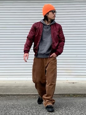 「VANS(バンズ)のアイテム(ニットキャップ/ビーニー)」を使った、Ryon-Pさん(メンズ・161cm)の冬コーディネート
