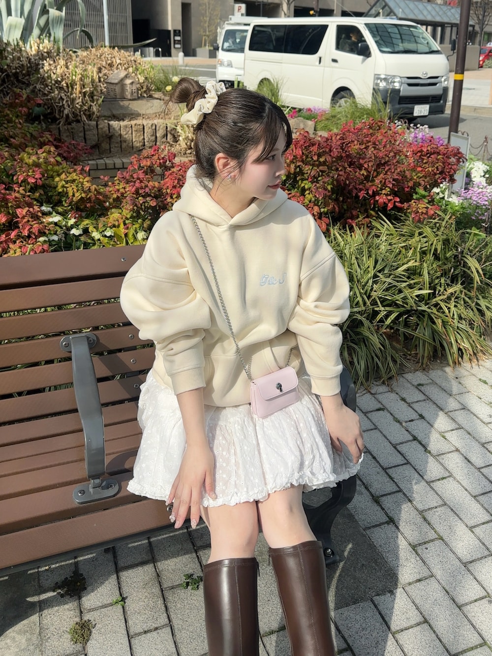 fu yuさんの「インヒールストレッチロングブーツ　229820（Heather）」を使ったコーディネートの4枚目の写真