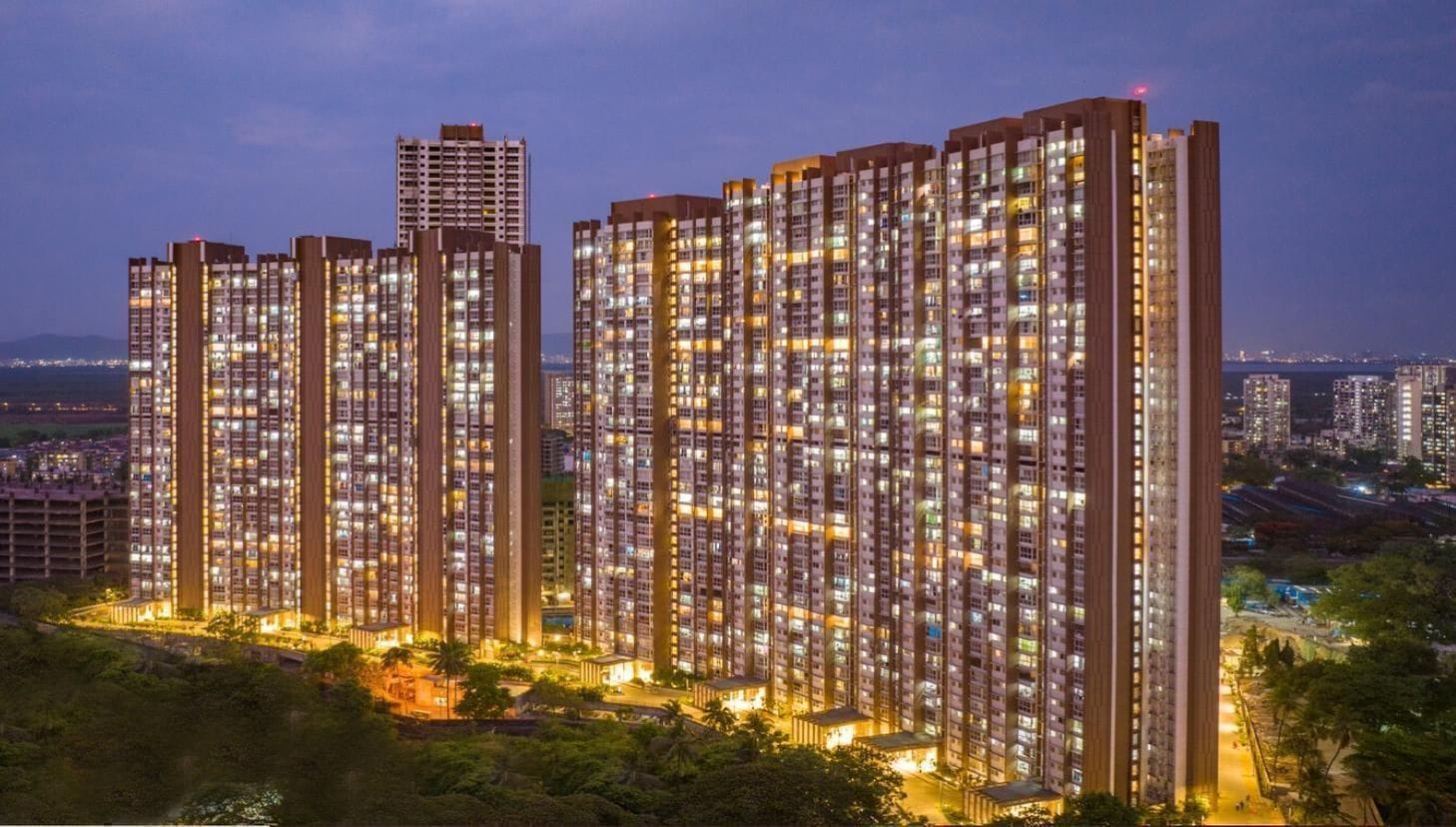Night view of Runwal Forests in Mumbai