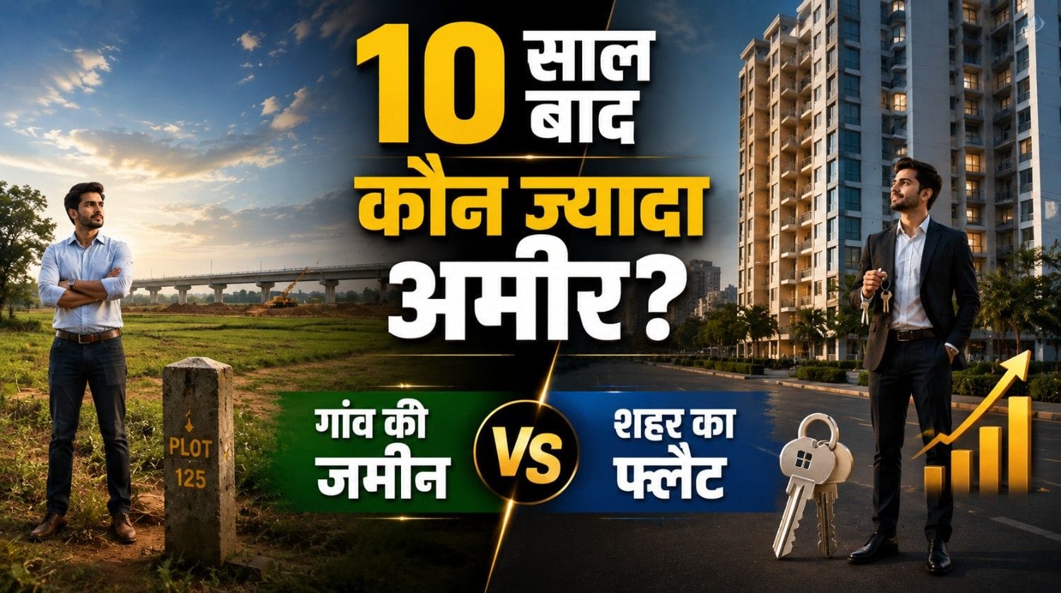 Land vs flat investment comparison for better property returns over 10 years in India