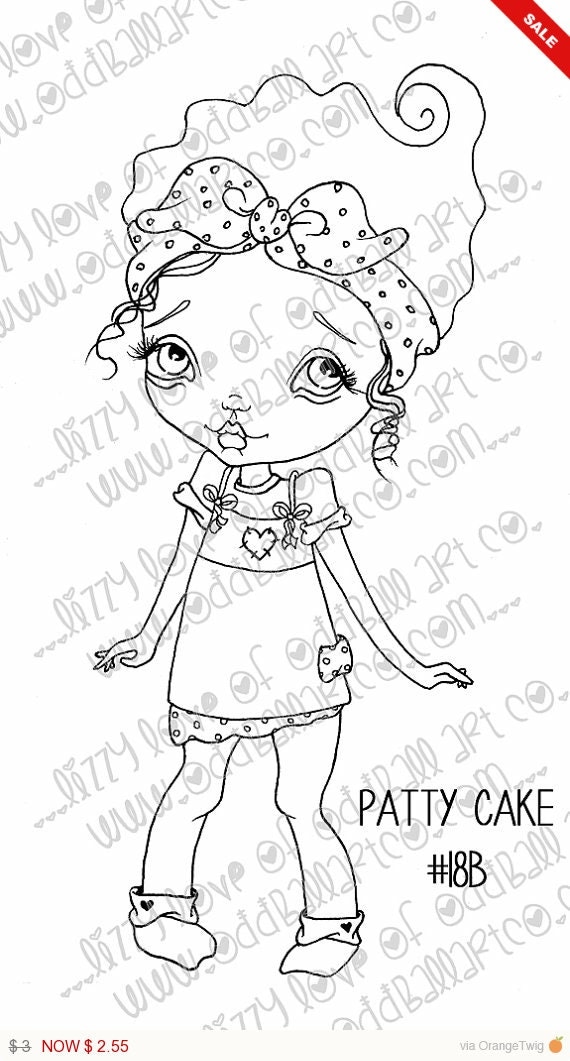 Sale - Digi Stamp Digital Instant Download Big Eye Girl ~ Patty Cake Image No. 18 & 18B by Lizzy Love