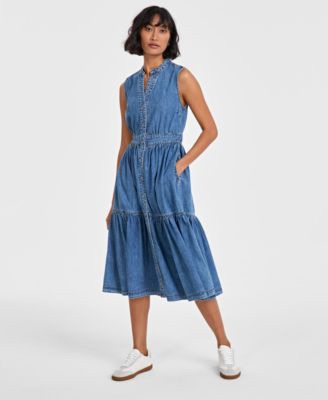 On 34th Women's Denim Tiered Midi Dress, Created for Macy's - Macy's