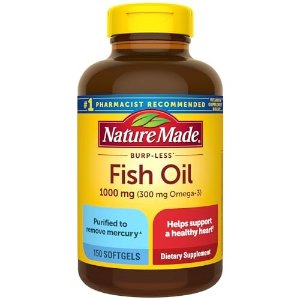 Nature Made$4.25优惠券防打嗝鱼油 1000mg + Omega-3 300mg 胶囊 150粒 