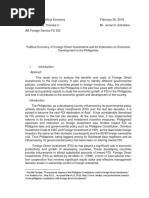 Political Economy of Foreign Direct Investments and Its Implication On Economic Development in The Philippines