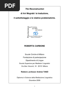 The Reconstruction Di Avi Mograbi: La Traduzione, Il Sottotitolaggio e Le Relative Problematiche - Di R.Carbone, Dipartimento Lingue Di Fondazione Milano