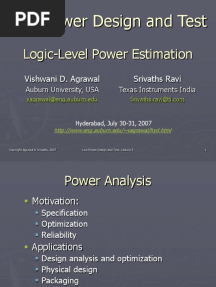 Logic-Level Power Estimation: Low-Power Design and Test