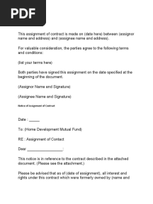 Assignment of Contract
