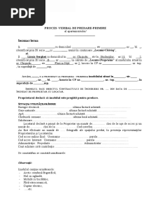 Model Proces - Verbal Predare Imobil Către Chiriași