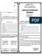 Certificate of Operation Machinery