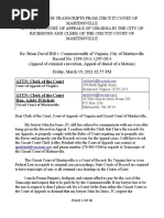 LETTER TO COURT OF APPEALS OF VIRGINIA IN THE CITY OF RICHMOND AND CLERK OF THE CIRCUIT COURT OF MARTINSVILLE - March 19, 2021