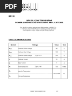 BD130 NPN Silicon Transistor Power Linerar and Switching Applications
