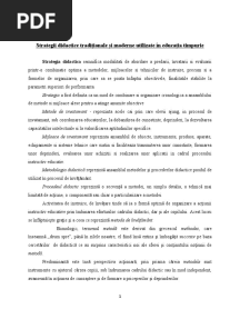 Strategii Didactice Tradiționale Și Moderne Utilizate În Educația Timpurie