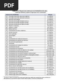 Tabela de Preços - Pedreiro