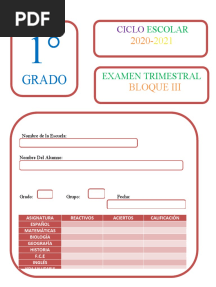 Examen Primer Grado Tercer Trimestre
