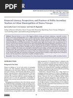 Financial Literacy, Perspectives, and Practices of Public Secondary Teachers in Urban Municipalities of Nueva Vizcaya