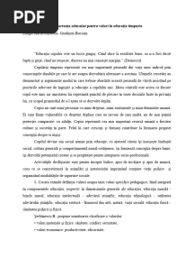 Importanța Educației Pentru Valori În Educația Timpurie