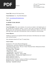 Introduction Sixteenth Century English Literature: A Historical and Cultural Background