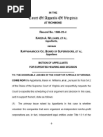 Virginia Court of Appeals - Motion For Expedited Hearing and Decision 1585-23-4 (Williams V Rapp BOS, Et - Al.