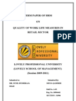 HRM Term Paper ON QUALITY OF WORK LIFE MEASURES IN RETAIL SECTOR