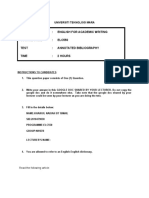 Course: English For Academic Writing Course Code: ELC550 Test: Annotated Bibliography Time: 2 Hours