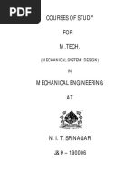 Courses of Study FOR M.Tech.: (Mechanical System Design) IN