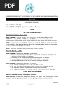 Statuts: Association Des Supporters de L'Olympique de Marseille Du Cameroun