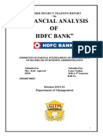 "Financial Analysis OF HDFC Bank: Summer Project Training Report On