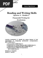 Reading and Writing Skills: Quarter 4 - Module 2 Purposeful Writing For Professions