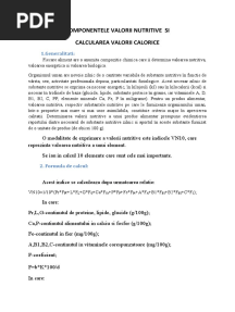 Componentele Valorii Nutritive Sicalcularea Valorii Calorice