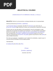 Modelo de Solicitud Simple para Retirar Documentos Del Colegio