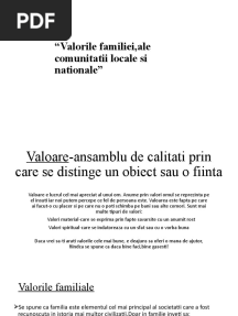 Valorile Familiei, Ale Comunitatii Locale Si Nationale